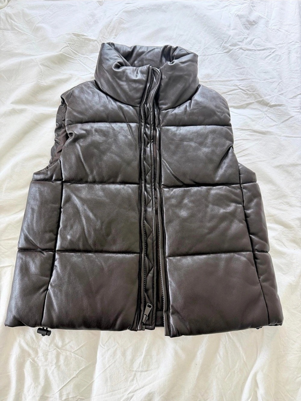 Gap Vegan Leather Cropped Puffer Vest Brown XXS runs big xs/ s